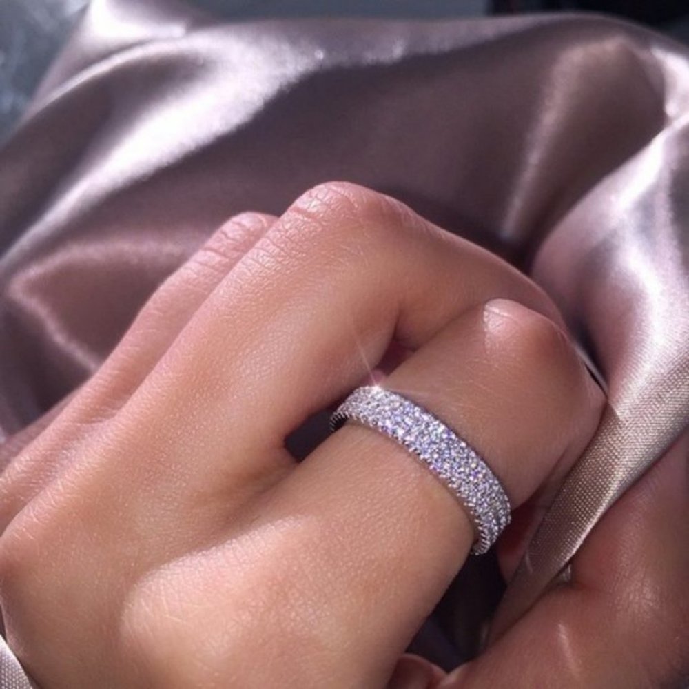 925 Sterling Silver Diamond Triple Eternity Ring - Picture 4 of 8